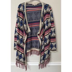 Altar'd State‎ Aztec Western Fringe Open Front Cardigan Size Large